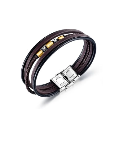 Titanium Leather Geometric Vintage Strand Bracelet