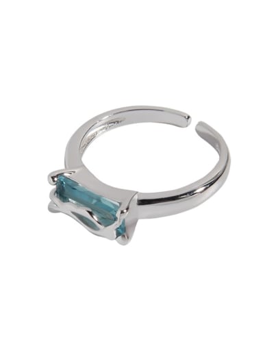 925 Sterling Silver Cubic Zirconia Blue Geometric Dainty Ring