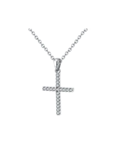 platinum 925 Sterling Silver Cubic Zirconia Cross Minimalist Regligious Necklace