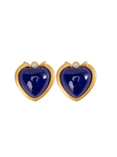 925 Sterling Silver Aquamarine Heart Vintage Stud Earring