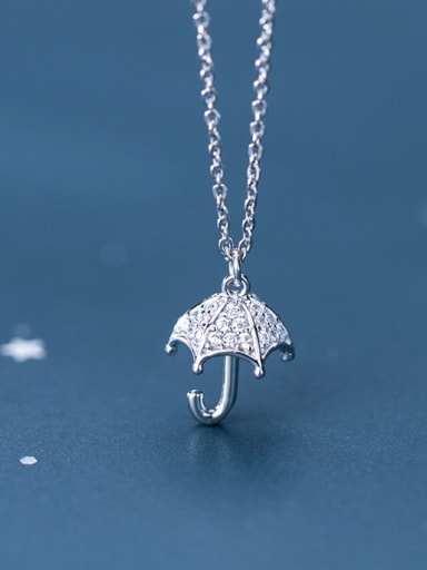 925 Sterling Silver Cubic Zirconia Simple full diamond umbrella pendant Necklace