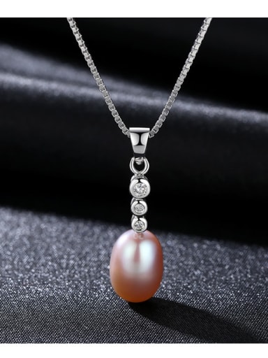 Platinum purple bead 5d08 925 Sterling Silver Freshwater Pearl Oval pendant Trend Lariat Necklace