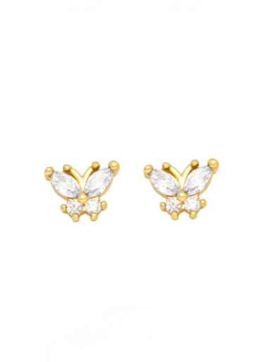 white Brass Cubic Zirconia Butterfly Pentagram Vintage Stud Earring