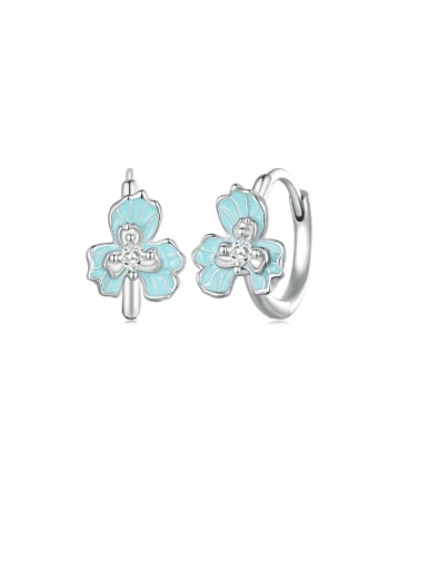 925 Sterling Silver Enamel Flower Dainty Huggie Earring