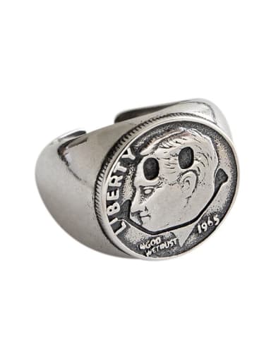925 Sterling Silver Retro Figure Coin Free Size Band Ring