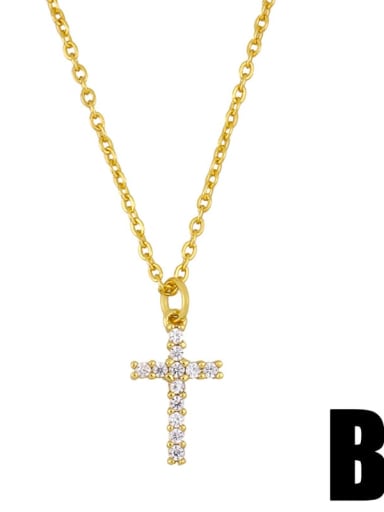 B Copper Cubic Zirconia Cross Vintage Regligious Necklace