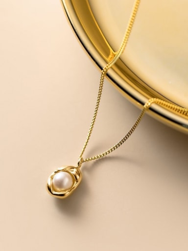 Pearl Necklace Gold Style 925 Sterling Silver Imitation Pearl Geometric Minimalist Necklace