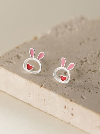 925 Sterling Silver Enamel Rabbit Cute Stud Earring