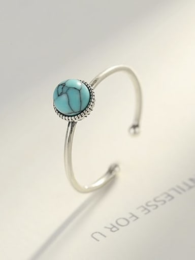 925 Sterling Silver Minimalist Round  Turquoise  Band Ring