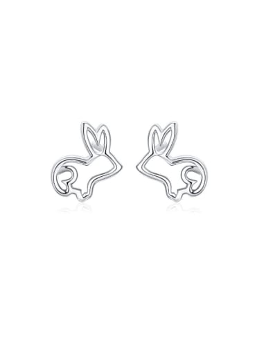 custom 925 Sterling Silver Hollow  Rabbit Cute Stud Earring