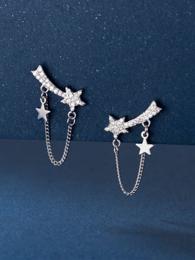925 Sterling Silver Cubic Zirconia Star Tassel Chain Minimalist Drop Earring
