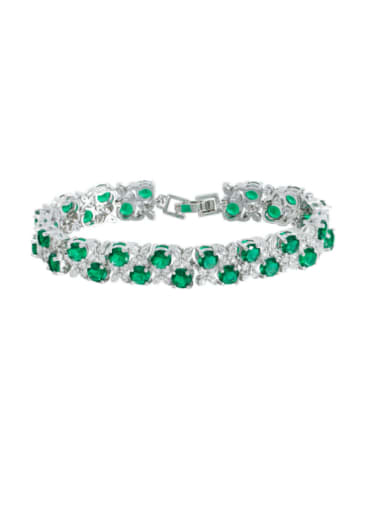 green Brass Cubic Zirconia Geometric Luxury Bracelet