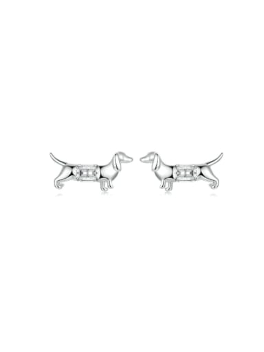 925 Sterling Silver Cubic Zirconia Dog Cute Stud Earring