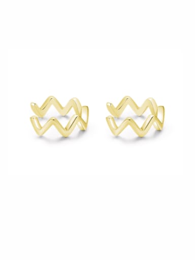 golden 925 Sterling Silver  Minimalist Waves C shape Clip Earring