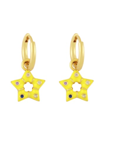 yellow Brass Multi Color Enamel Star Vintage Huggie Earring