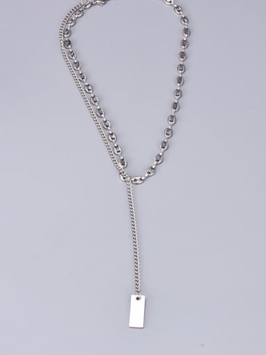 Titanium Geometric  Tassel Minimalist Lariat Necklace