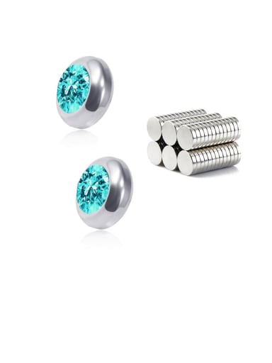 Lake blue 8mm Titanium Rhinestone Multi Color Round Minimalist  Single Rhinestone  Magnet Stud Earring