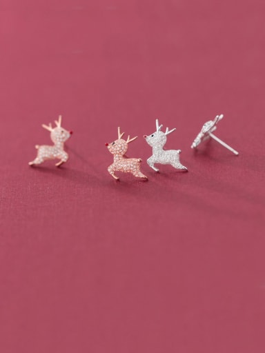 925 Sterling Silver Cute Deer Christmas Ornaments   Stud Earrings