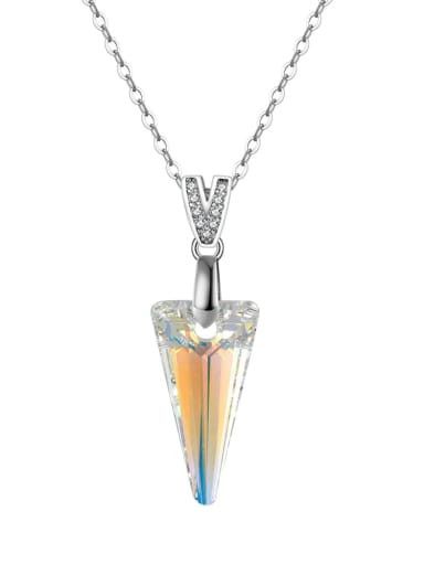 Platinum,  Length: 45CM,  Weight: 2.31g 925 Sterling Silver Austrian Crystal Geometric Minimalist Necklace