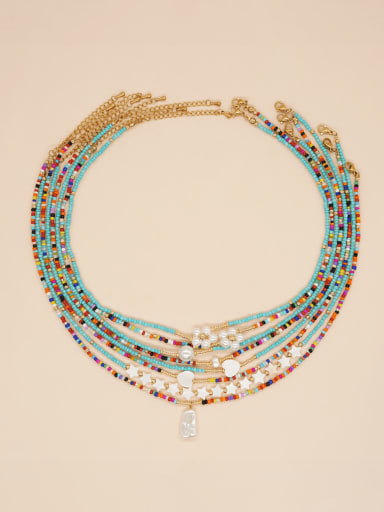 Zinc Alloy Glass beads Multi Color Bohemia Beaded Necklace