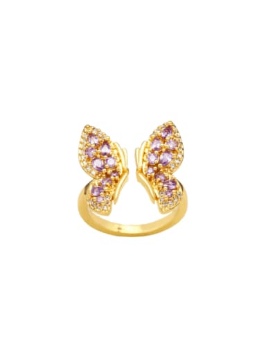 purple Brass Cubic Zirconia Butterfly Vintage Band Ring