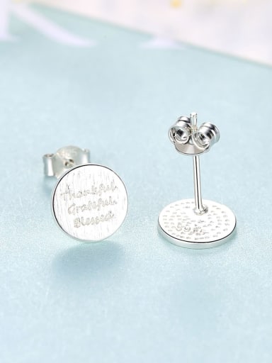 925 Sterling Silver Round  Letter Minimalist Stud Earring