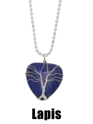Lapis Brass Natural Stone Heart Vintage Necklace