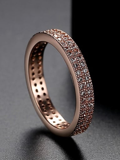 Rose Gold  US 7 Copper Cubic Zirconia Round Minimalist Band Ring