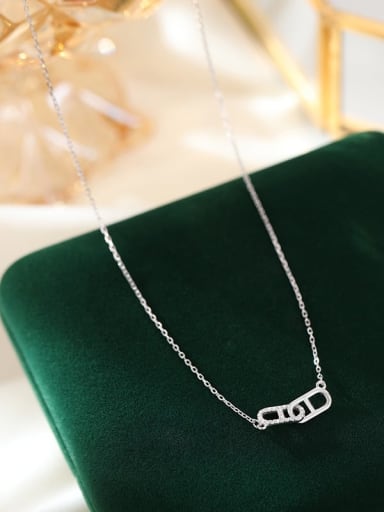 NS1097 ? Platinum ? 925 Sterling Silver Cubic Zirconia Geometric Dainty Necklace