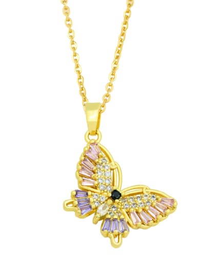 A(pink) Brass Cubic Zirconia Butterfly Vintage Necklace