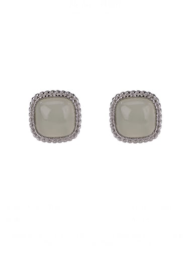 925 Sterling Silver Jade Square Vintage Stud Earring