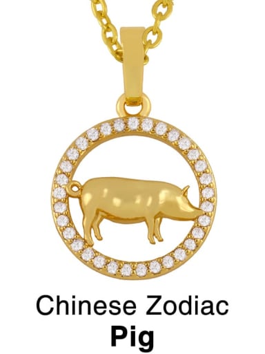Brass Cubic Zirconia Ethnic 12 Zodiac Pendant  Necklace
