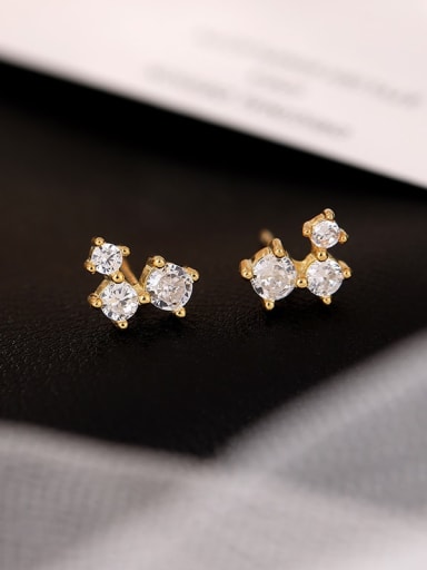 ES2484 gold+white 925 Sterling Silver Cubic Zirconia Geometric Dainty Stud Earring