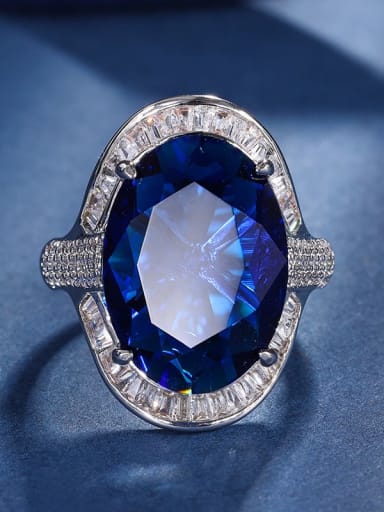 Blue Treasure Ring Brass Cubic Zirconia Geometric Luxury Cocktail Ring