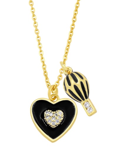 black Brass Cubic Zirconia Enamel Heart Hip Hop Necklace