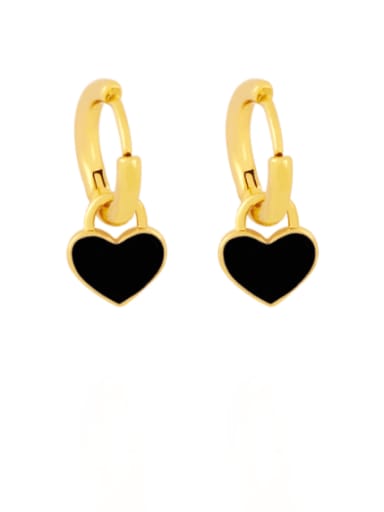 black Brass Enamel Heart Minimalist Huggie Earring