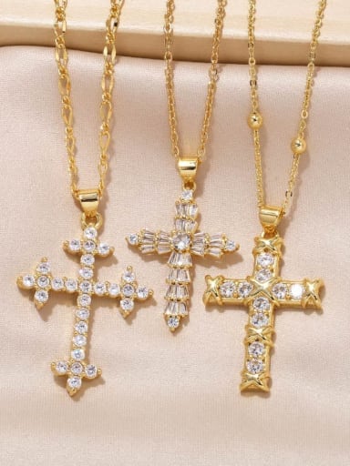 custom Brass Cubic Zirconia Cross Hip Hop Regligious Necklace