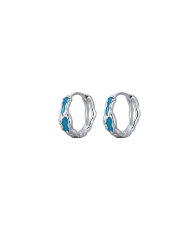 White gold  blue , single piece 925 Sterling Silver Enamel Geometric Minimalist  Single Huggie Earring