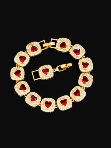 red Brass Cubic Zirconia Geometric Heart Luxury Bracelet