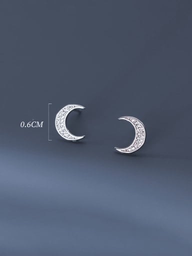 Silver 925 Sterling Silver Cubic Zirconia Moon Cute Stud Earring