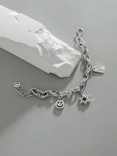 925 Sterling Silver Smiley Vintage Hollow Geometric  Chain Link Bracelet