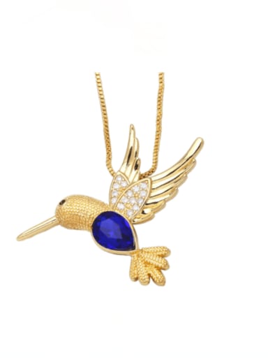 blue Brass Glass Stone Animal Vintage Necklace