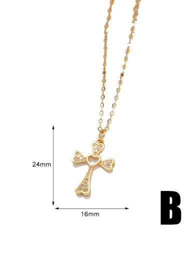 B Brass Cubic Zirconia Cross Hip Hop Regligious Necklace