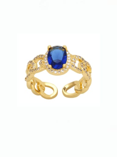 blue Brass Cubic Zirconia Geometric Vintage Stackable Ring