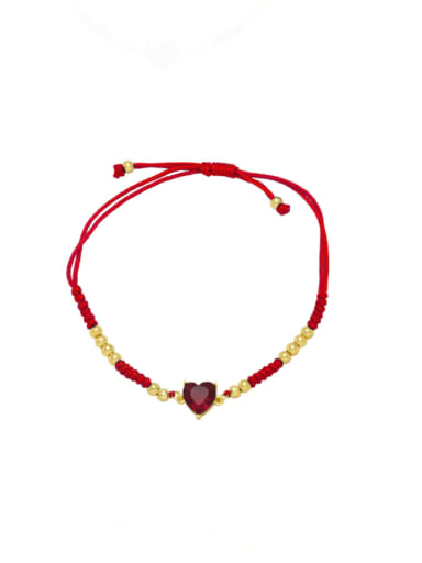 red Brass Cubic Zirconia Weave Vintage Adjustable Bracelet