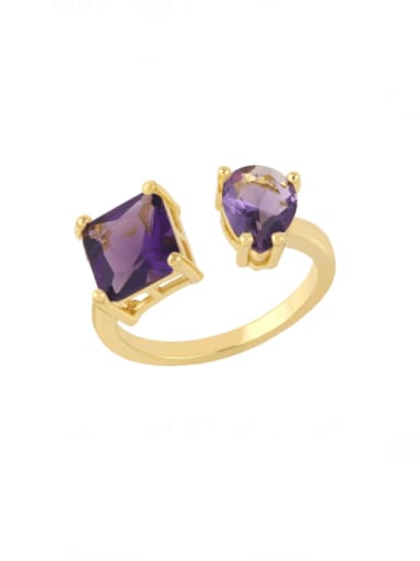 purple Brass Cubic Zirconia Geometric Vintage Band Ring
