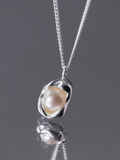 Pearl Necklace in Solid Silver 925 Sterling Silver Imitation Pearl Geometric Minimalist Necklace