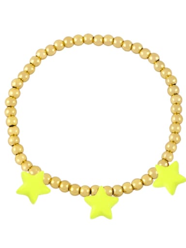 yellow Brass Enamel Star Vintage Beaded Bracelet