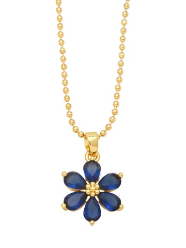 blue Brass Cubic Zirconia Flower Vintage Necklace