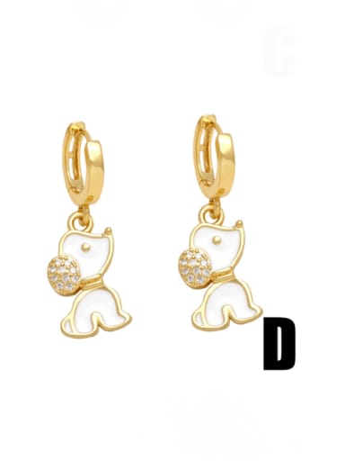 D Brass Cubic Zirconia Dog Cute Huggie Earring